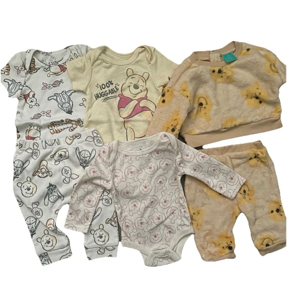 Baby Disney Winnie The Pooh Body Suits Pants Matching Sets Size 0-3 Months - Picture 1 of 7
